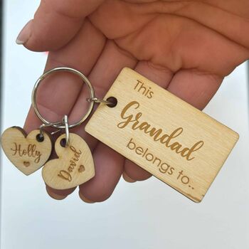 Personalised Wooden Parent Child Valentine Tag Keyring, 2 of 4