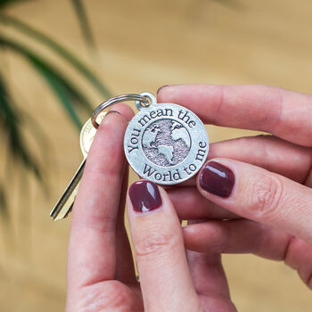 The World To Me Personalised Round Pewter Keyring, 9 of 9