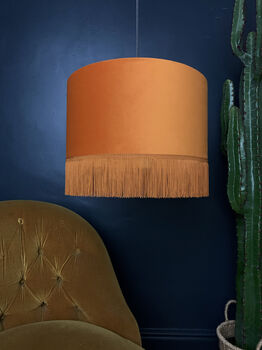 Rust Velvet Lampshades With Gold Lining With Fringing, 3 of 12