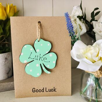 Personalised Good Luck Card Four Leaf Clover Keepsake, 2 of 9