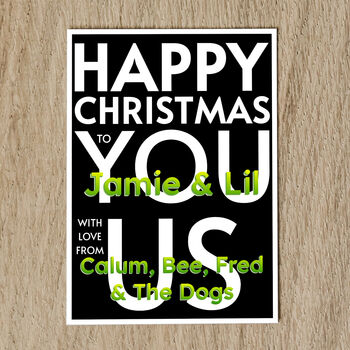 Personalised Family Names Christmas Card With Message, 6 of 8