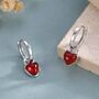 Sterling Silver Natural Red Onyx Heart Dangle Huggie Hoop Earrings, thumbnail 1 of 11