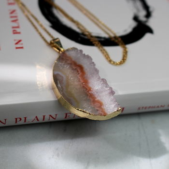 Gold Large Amethyst Druzy Half Moon Necklace, 4 of 7