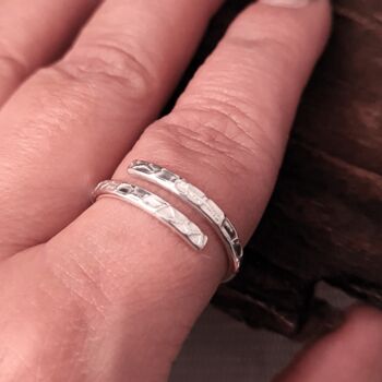 Bark Textured Sterling Silver Adjustable Wrap Ring, 2 of 7
