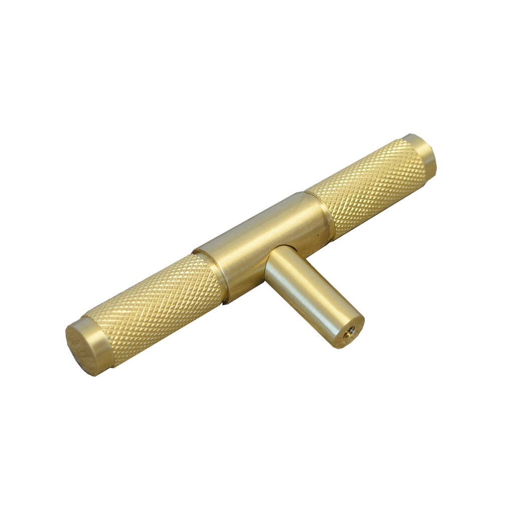 long brushed brass knurled t bar cupboard handles by pushka home