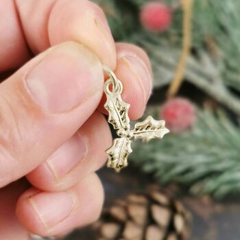 Holly Leaf Fine Solid Gold Charm, 4 of 8