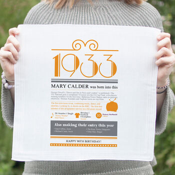Personalised 90th Birthday Gift 1933 Handkerchief Pair, 8 of 12
