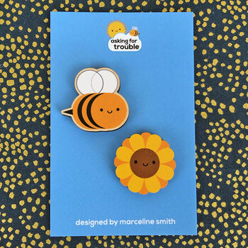 Bumblebee And Sunflower Kawaii Pin Or Brooch Set, 2 of 6
