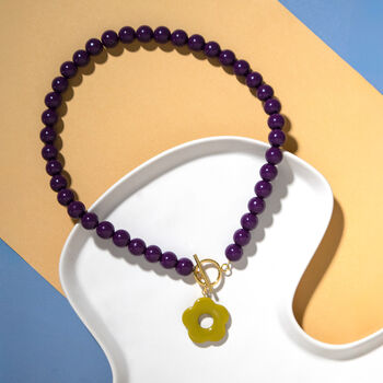Aubergine Beads And Olive Flower Toggle Necklace, 3 of 5