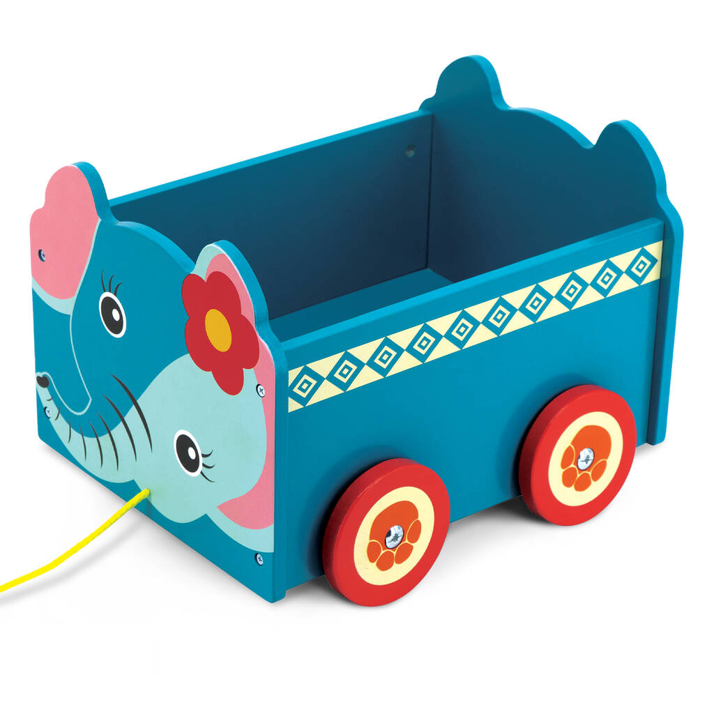 Wooden Pull Along Toy Box Storage Book Cart By Bee Smart