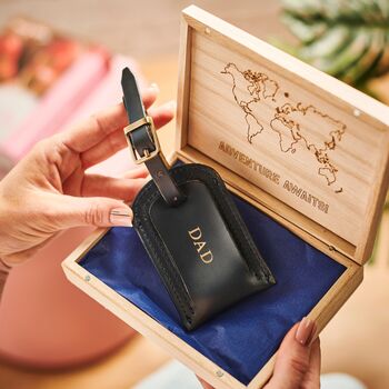 Personalised Leather Luggage Tag With Wooden Gift Box, 2 of 8