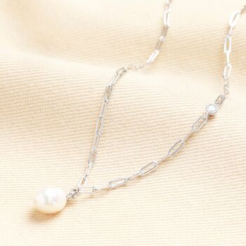 Sterling Silver Paperclip Pearl Pendant, 2 of 8