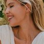 Moroccan Charm Peridot Gold Plated Huggie Hoop Earrings, thumbnail 2 of 7