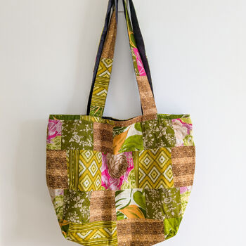 Large Colourful Sari Patchwork Cotton Tote Bags, Fair Trade, 4 of 8