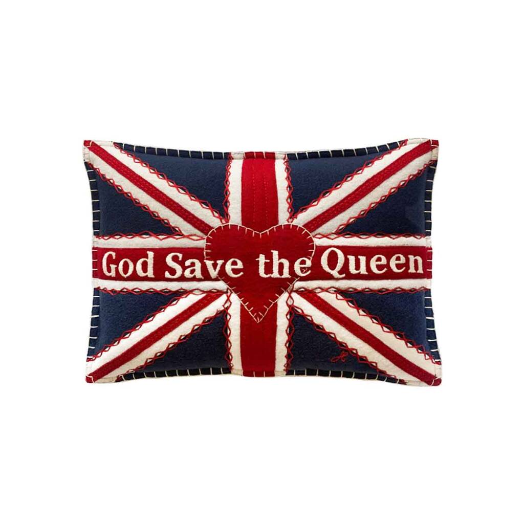 Union Jack God Save The Queen Jubilee Wool Cushion, 1 of 3