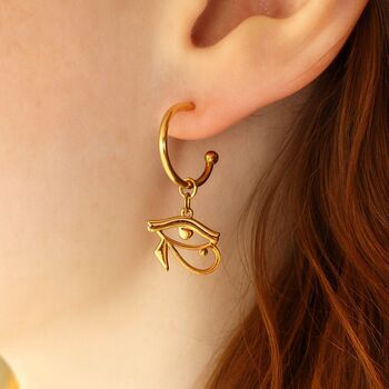 Egyptian Eye Of Horus Gold Plated Hoop Earrings, 2 of 4