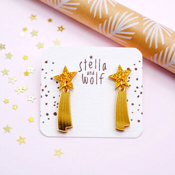 Gold Glitter Shooting Star Earrings, 2 of 4