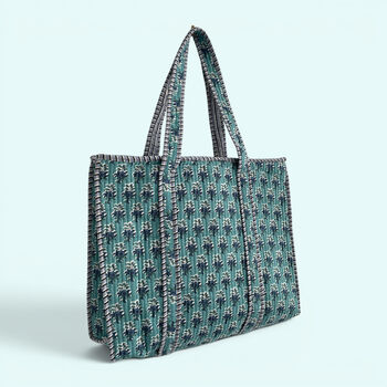 Teal Ditsy Floral Quilted Cotton Tote Bag, 2 of 4