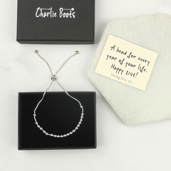 Sterling Silver 21st Birthday 21 Beads Slider Bracelet, 3 of 4