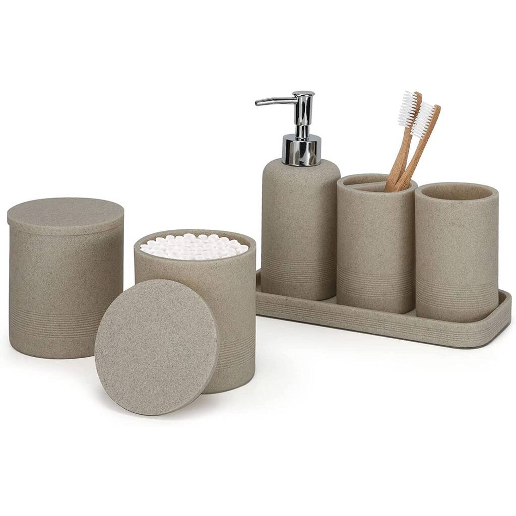 Six Pieces Beige Bathroom Accessories Set By Momentum