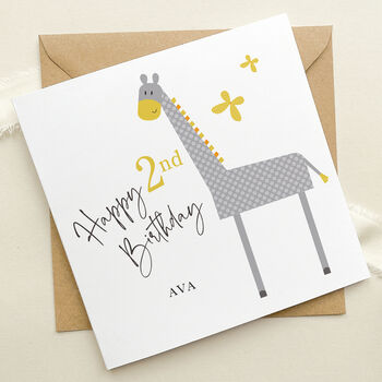 Personalised 1st / 2nd Birthday Card: Grey And Yellow Giraffe Design, 8 of 10
