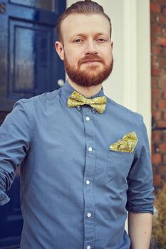 Mens Lime Yellow Floral Ready Tied Adjustable Bow Tie, 2 of 6