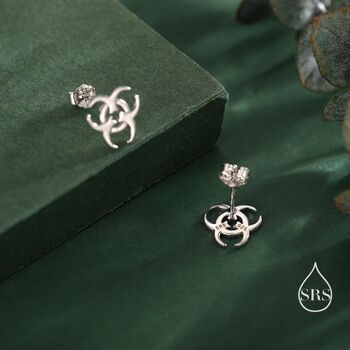 Sterling Silver Tiny Biohazard Stud Earrings, 4 of 12