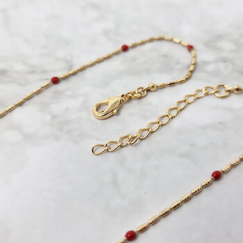 18k Gold Vermeil Plated Rouge Beaded Necklace, 4 of 5