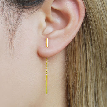 Bar Threader Gold Plated Silver Drop Earrings, 2 of 3
