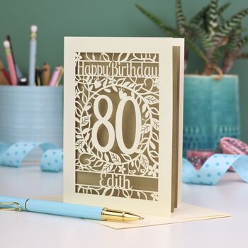 Personalised 80th Birthday Card Papercut Flower Design, 5 of 6