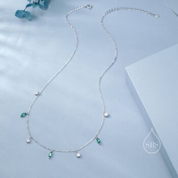 Sterling Silver Emerald Green Marquise Cz Dangle Necklace, 6 of 12