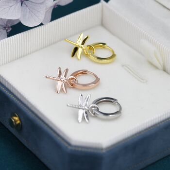 Sterling Silver Dragonfly Huggie Hoops, 5 of 12