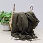 Plain Lightweight Tassel Scarf In Olive Green, thumbnail 1 of 3