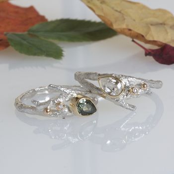 Green Sapphire And Diamond Elvish Twig Engagement Ring, 5 of 7