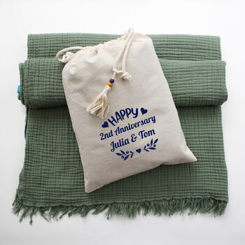 Soft Cotton Muslin Throw Blanket And Cotton Bag, 3 of 10