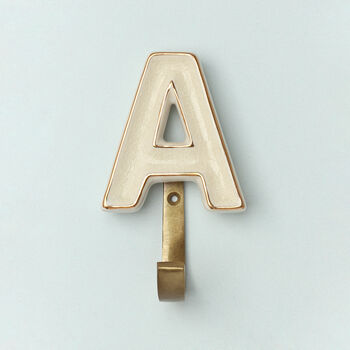 Alphabet Cream Crackle Glazed Hooks In Antique Brass, 2 of 9