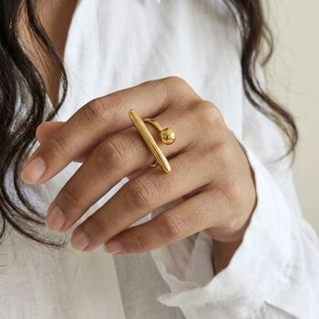 Ball Bar Ring Gold Non Tarnish Waterproof, 6 of 8