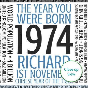 Personalised 50th Birthday Print Year Facts 1974 Gift, 3 of 11