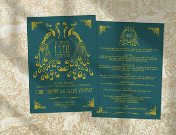 Art Nouveau Peacock Themed Wedding Invitation, 2 of 3