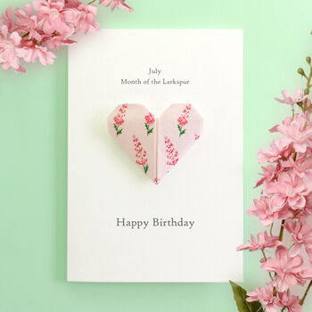 Personalised Birth Flower Origami Heart Card, 3 of 12