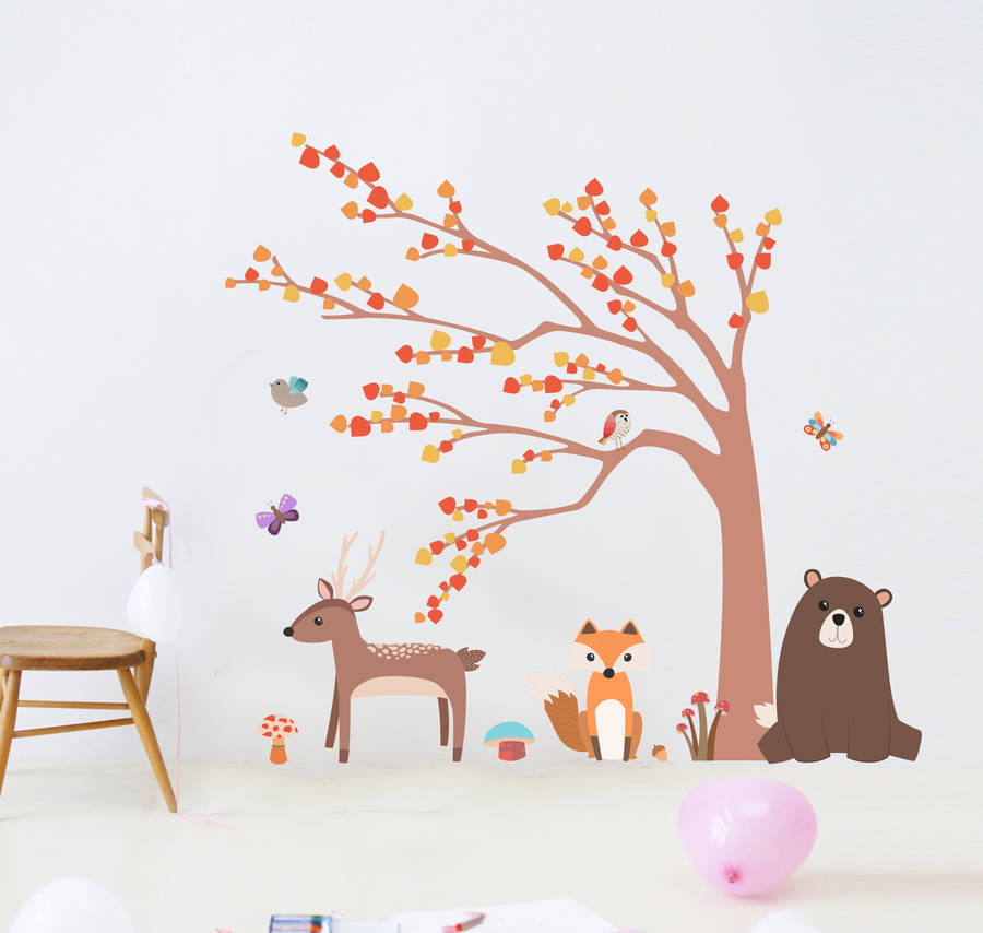 Children's Woodland Animal And Tree Wall Sticker Set By Oakdene Designs