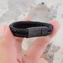 All Black Engraved Leather Bracelet, Custom Jewellery, thumbnail 2 of 9