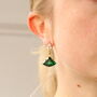 Art Deco Emerald Chrysler Drop Earrings, thumbnail 3 of 10