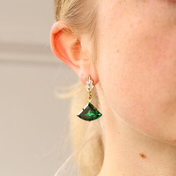 Art Deco Emerald Chrysler Drop Earrings, 3 of 10