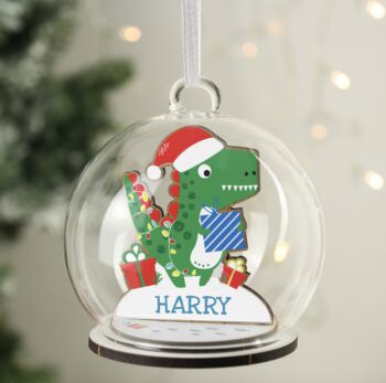 Personalised Wooden Dinosaur Glass Bauble, 2 of 4