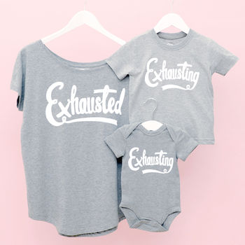 Mum And Baby 'Exhausted' And 'Exhausting' T Shirt Set, 3 of 10