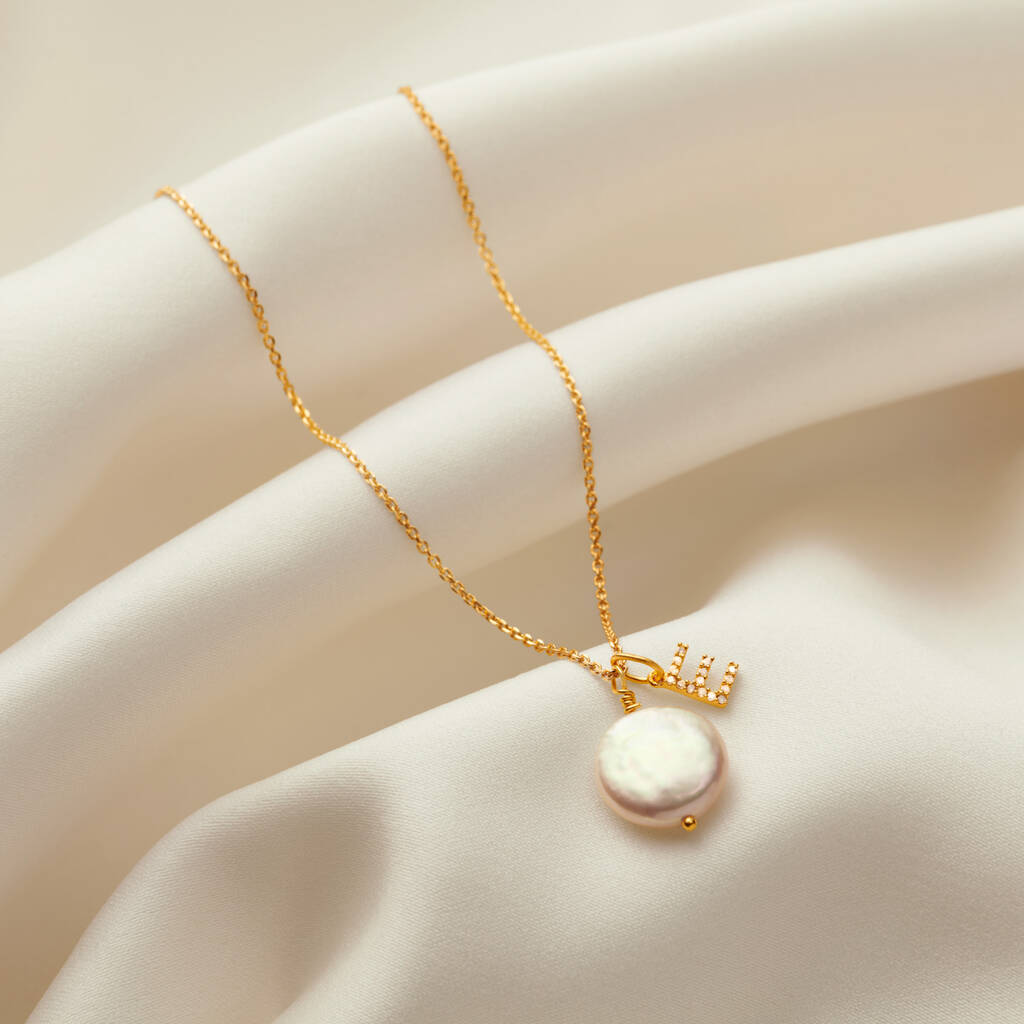 Diamond Initial Necklace And Cream Freshwater Pearl, 1 of 7