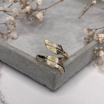 Sterling Silver Gold Plated Feather Wrap Ring, 2 of 10