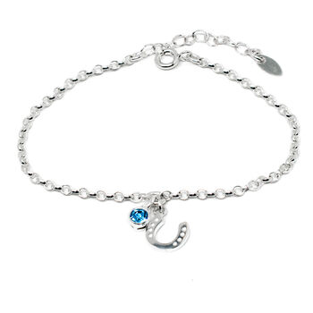 Horseshoe And Birthstone Sterling Silver Charm Bracelet, 2 of 5