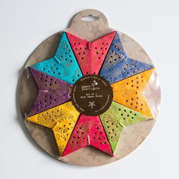 Eight Gold And Paisley Mini Paper Star Lanterns, 3 of 5